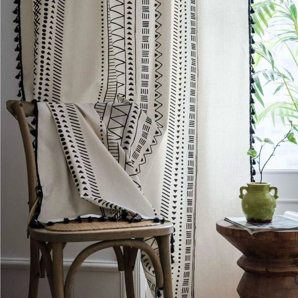 Black and White Geometric Patterned Curtains/ 2 panels